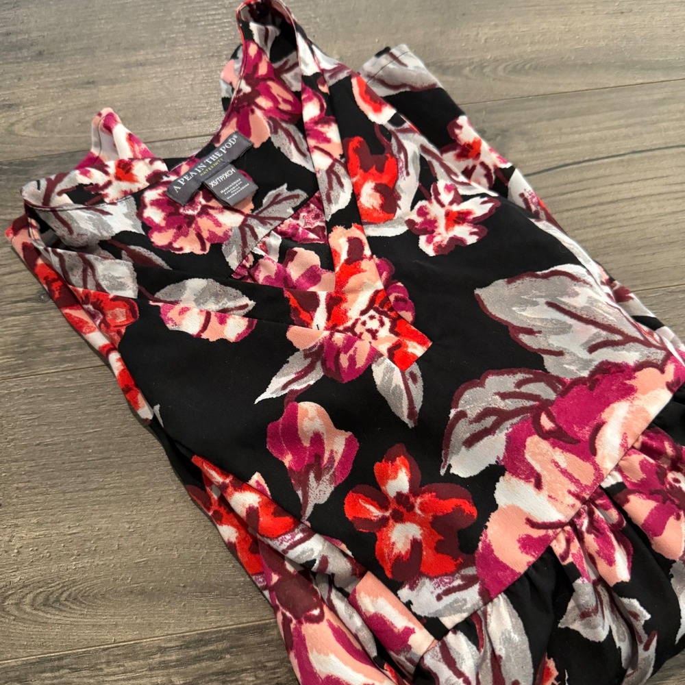 A Pea in the Pod Maternity Floral V-Neck‎ Empire Waist Tie Back Top XS 16901